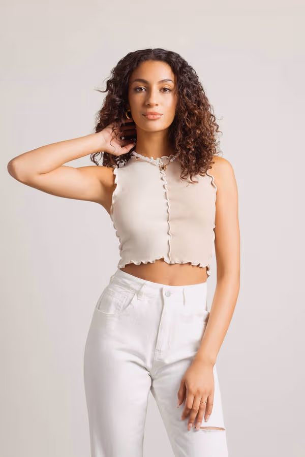 Like I Want You Crop Top - Ecru Beige
