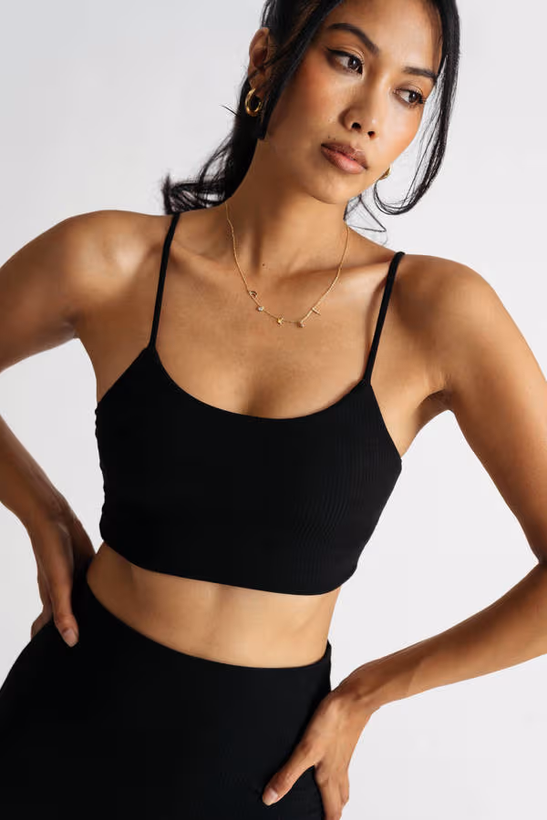 Almost There Ribbed Crop Top and Midi Skirt Set - Black