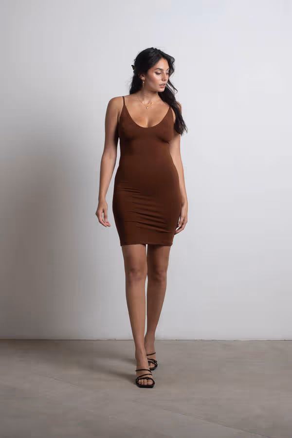 See Ya Later Cami Bodycon Mini Dress - Brown