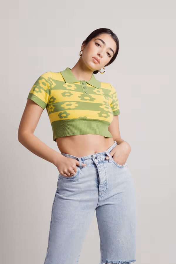 Cutie Field Crop Top - Green & Yellow