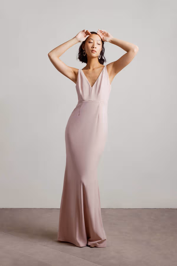 Lock It Down Deep V Mermaid Maxi Dress - Blush