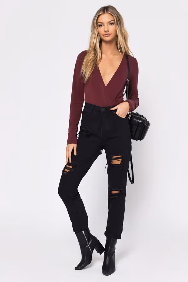 Emma Plunging Bodysuit - Wine