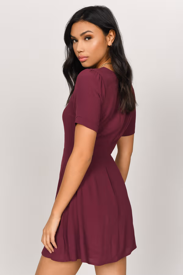 Kristi Mesh A-line Mini Dress - Wine