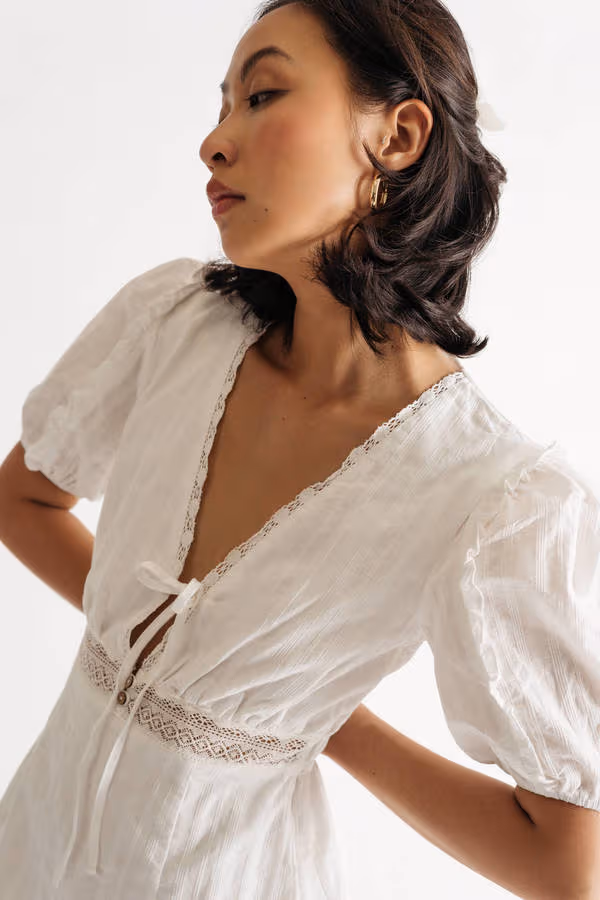 Eloise Plunging Lace Mini Dress - White