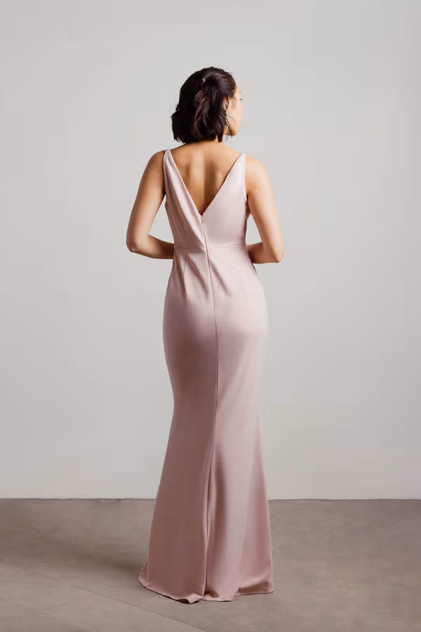 Lock It Down Deep V Mermaid Maxi Dress - Blush