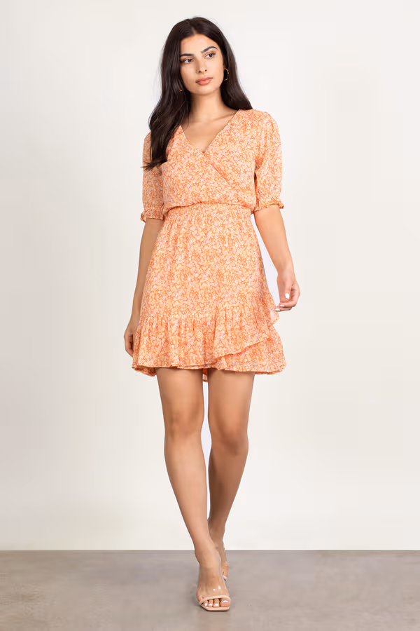 Railynn Floral Skater Mini Dress - Light Orange Multi