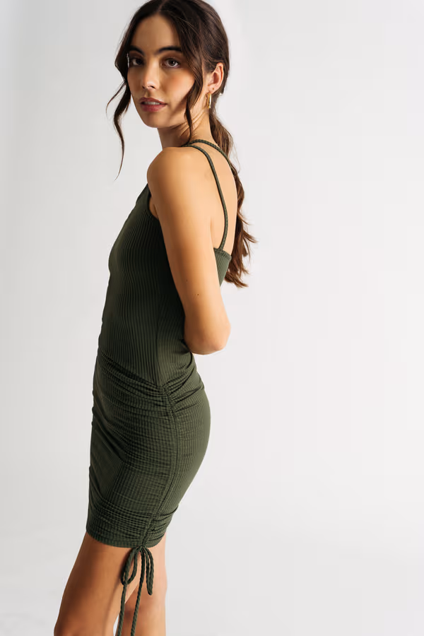 Already Told You Ruched One Shoulder Mini Dress - Olive