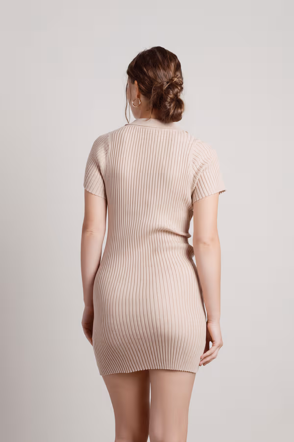 Edie Collared Sweater Mini Dress - Beige