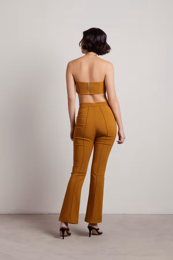 Cassandra Exposed Stitch Corset Top and Pants Set - Copper