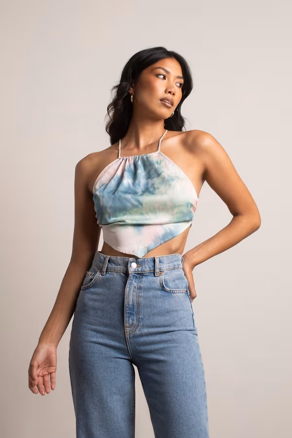 Ersa Crop Top - Mint Blue Multi