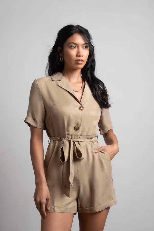 Expedition Collared Romper - Khaki
