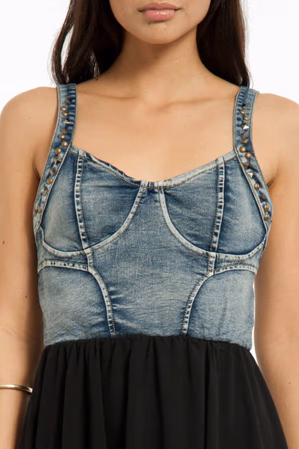 Selena Denim Bustier Mini Dress - White