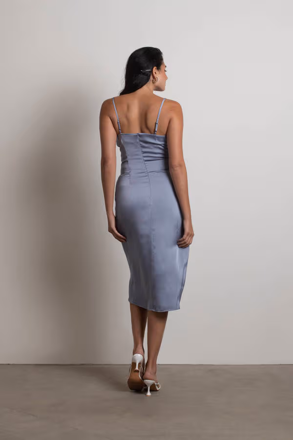 Maddy Satin Slit Midi Dress - Blush