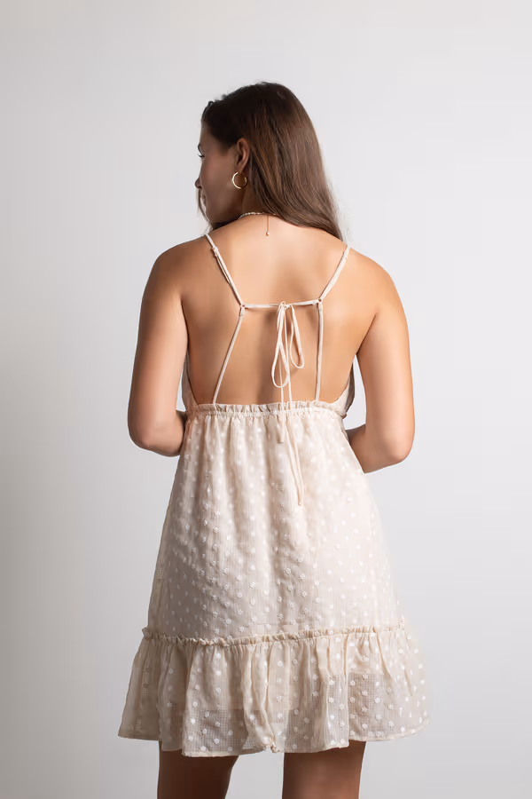 See The Sun Embroidered Floral Tiered Mini Dress - Cream