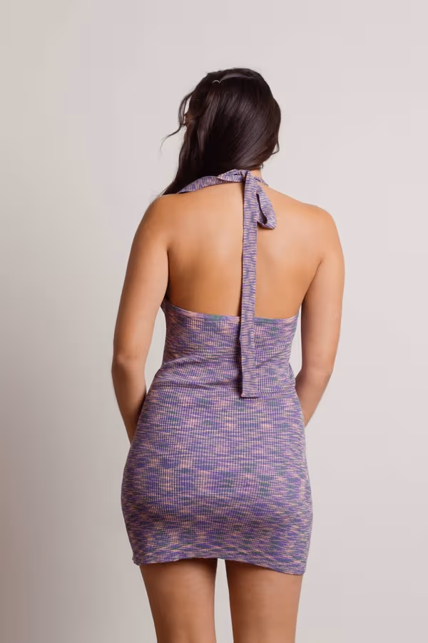 Space Babe Open Back Slit Mini Dress - Purple