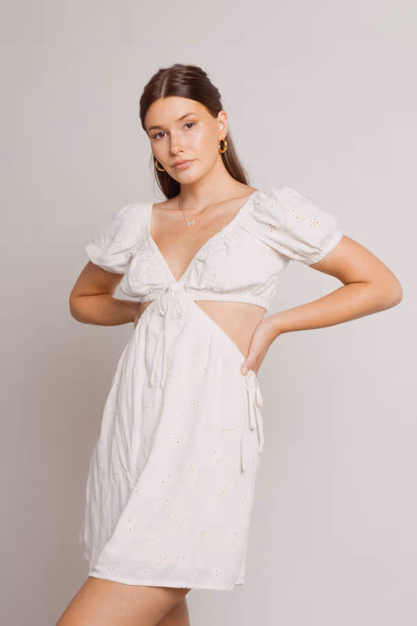 Sunny Fields Cutout Babydoll Mini Dress - White