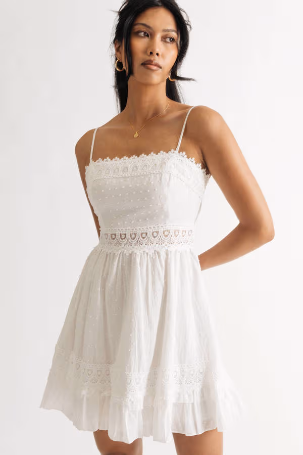 Make Me Go White Lace Skater Dress