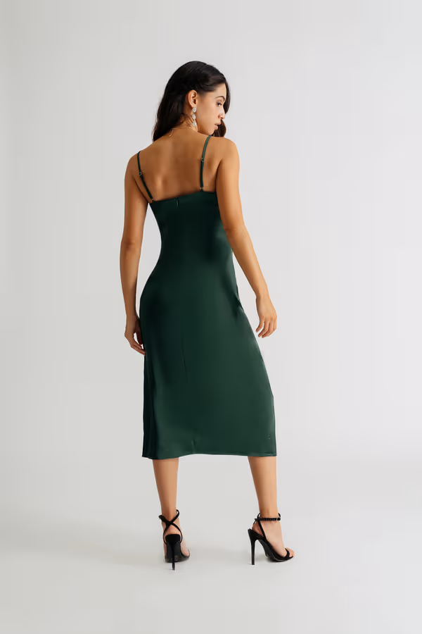 Emma Satin Cowl Neck Midi Dress - Purple