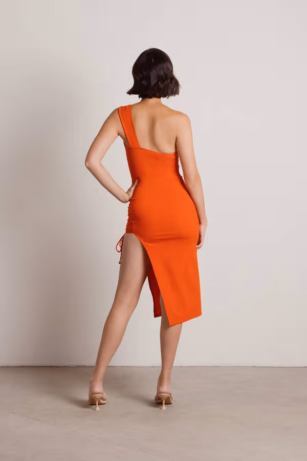 Gotta Find Me One Shoulder High Slit Midi Dress - Black