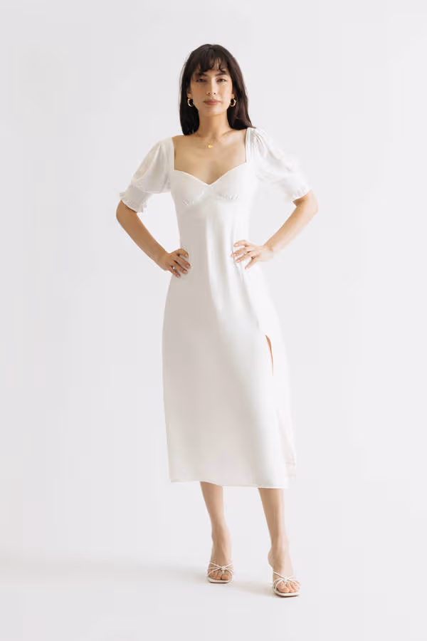 Kalina White Slit Back Tie Midi Dress