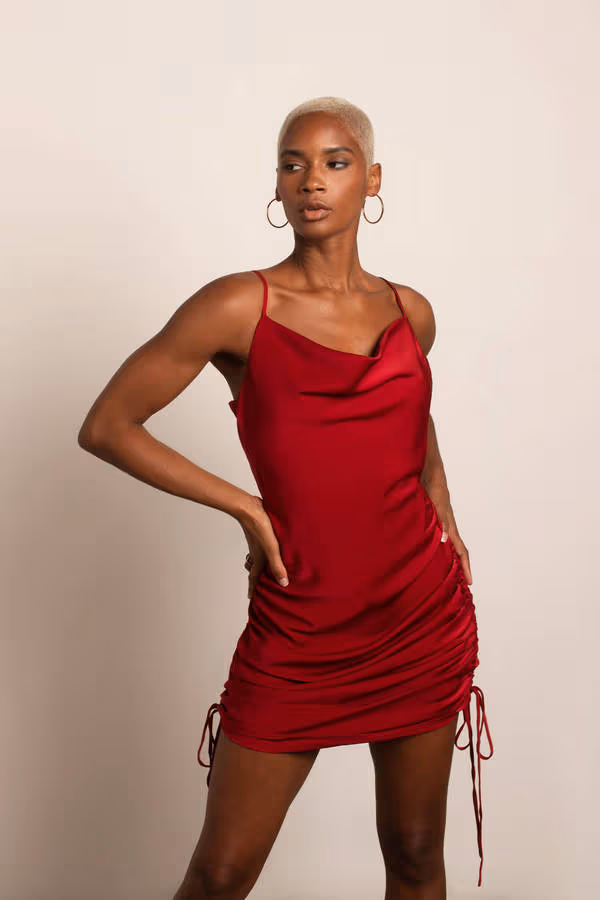 All In Time Satin Cowl Neck Mini Dress - Hunter Green