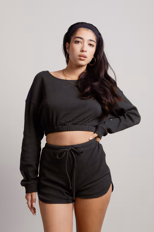 Hey There Knit Top and Short Lounge Set - Black