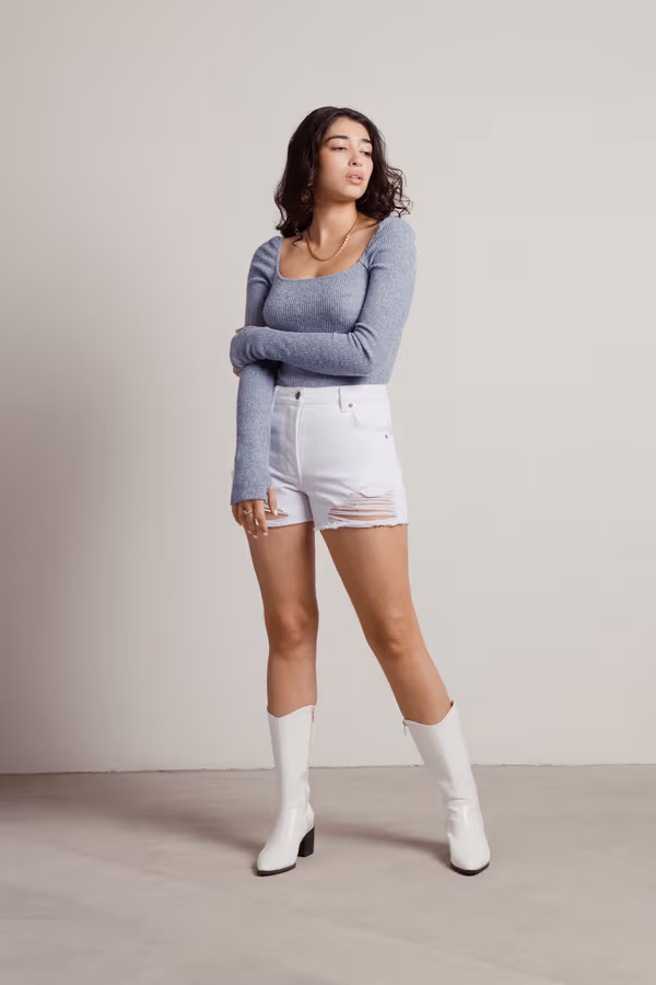 Nowhere To Run Square Neck Bodysuit - Blue