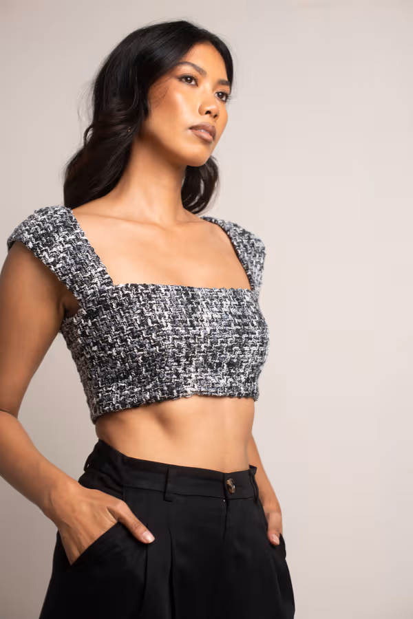 No New Friends Crop Top - Black Multi