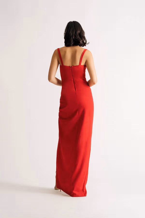 Come Over Here Surplice High Slit Maxi Dress - Red