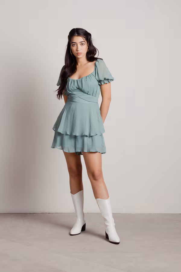 Princess Charming Ruffle Romper - Sage