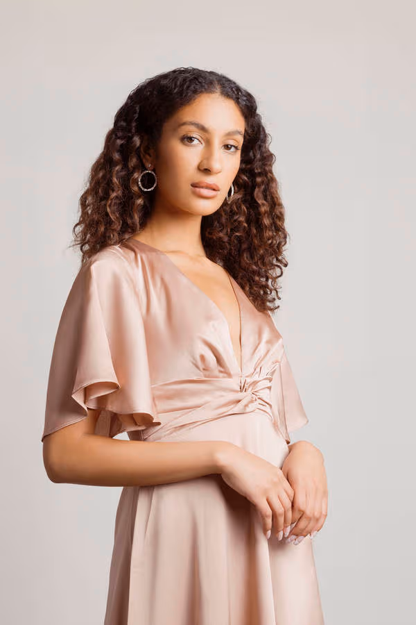 The Joy Of It Satin Surplice Maxi Dress - Rose Gold