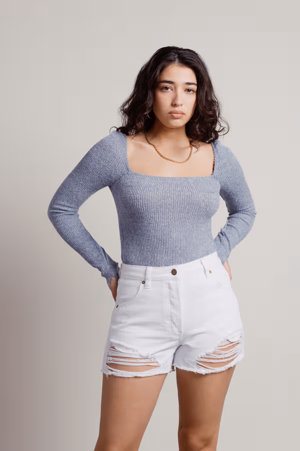 Nowhere To Run Square Neck Bodysuit - Blue