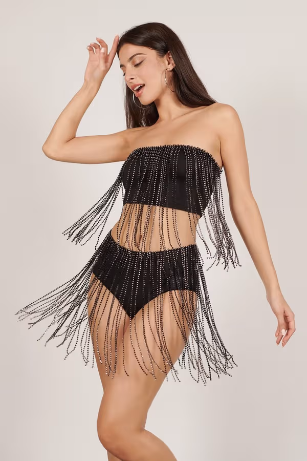 Drippin Glam Rhinestone Mini Skirt - Black