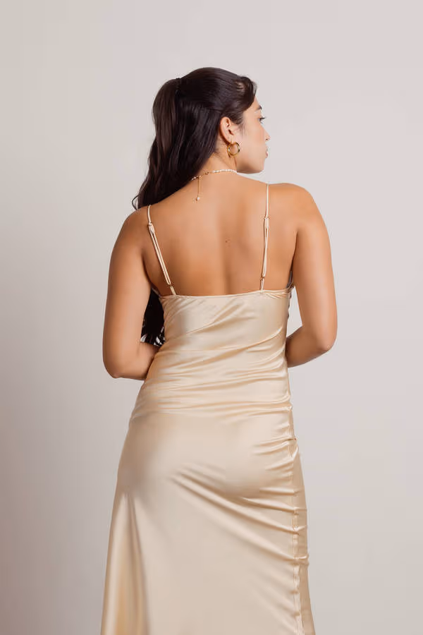 On A Mission Satin Cami Mini Dress - Light Gold