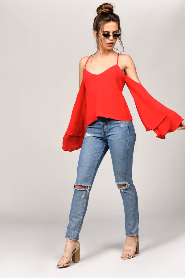 Jillian Cold Shoulder Blouse - Red