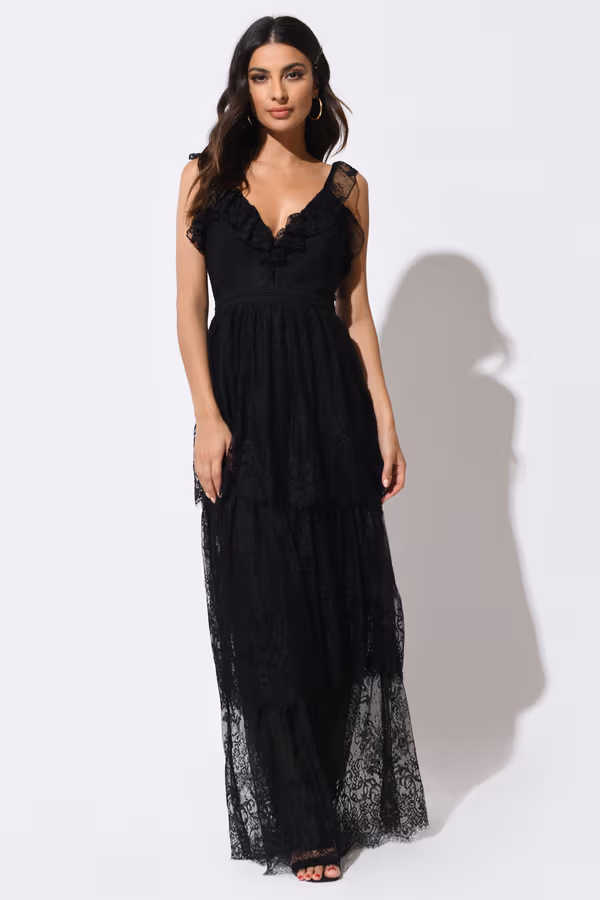 Luna Lace Tiered Maxi Dress - Black