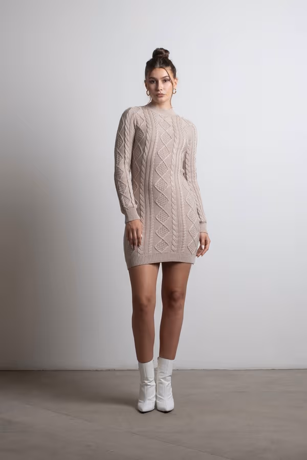 Look Back Backless Sweater Mini Dress - Stone