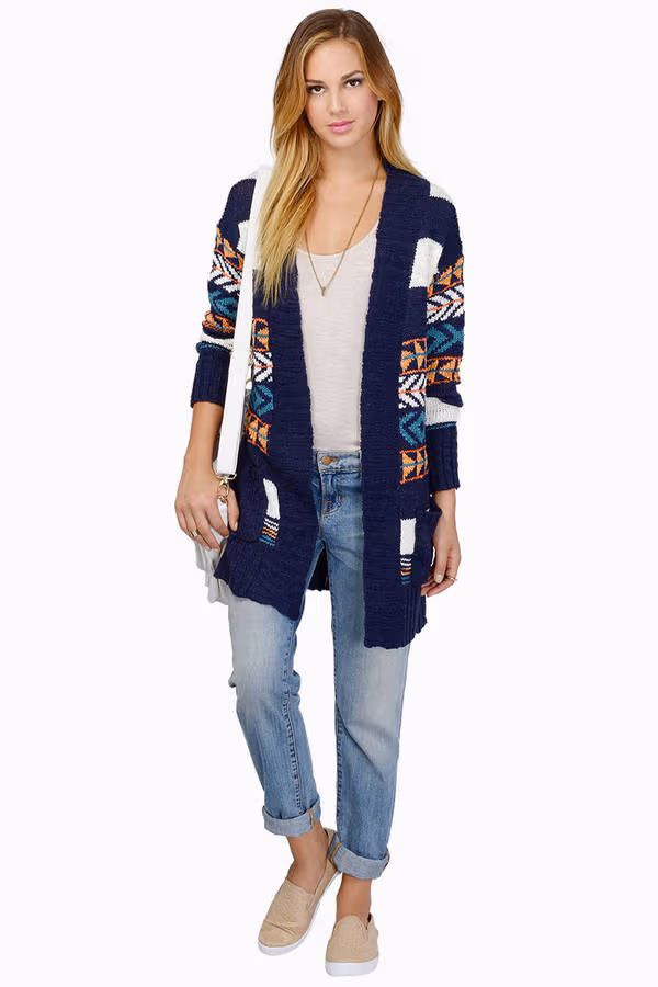D'Lila Aztec Print Cardigan - Navy