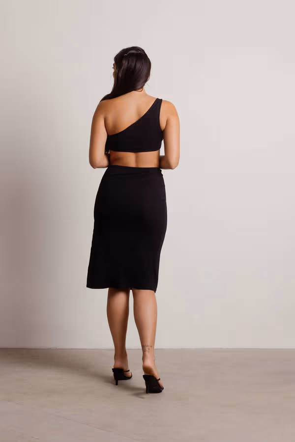 Lexi Cutout High Slit Midi Dress - Brown