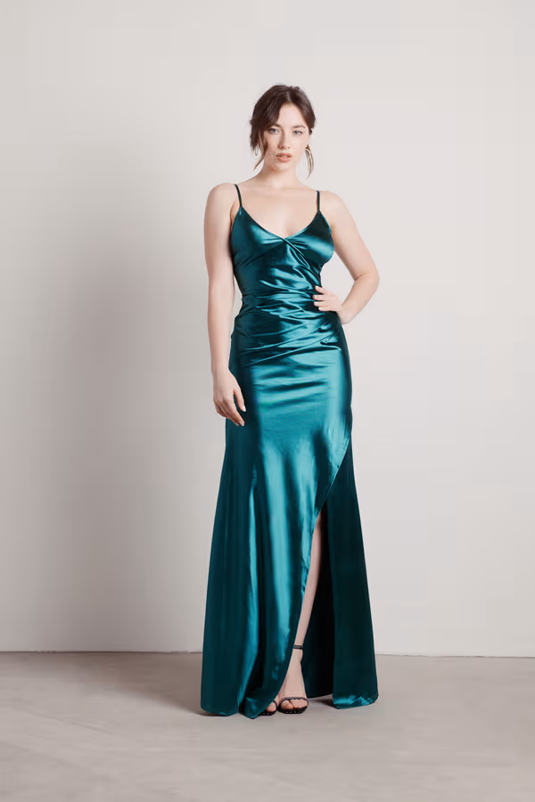 Knightly Dreams Satin High Slit Maxi Dress - Black