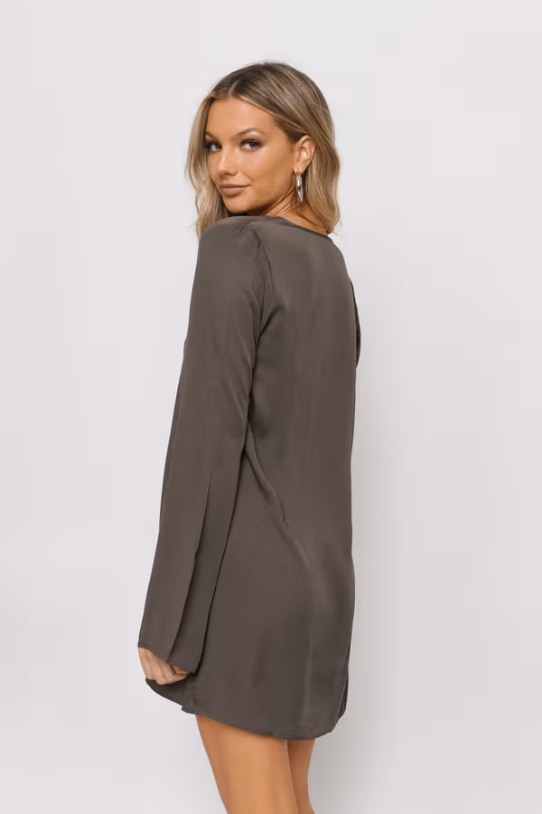 Whitney Plunging Shift Mini Dress - Olive