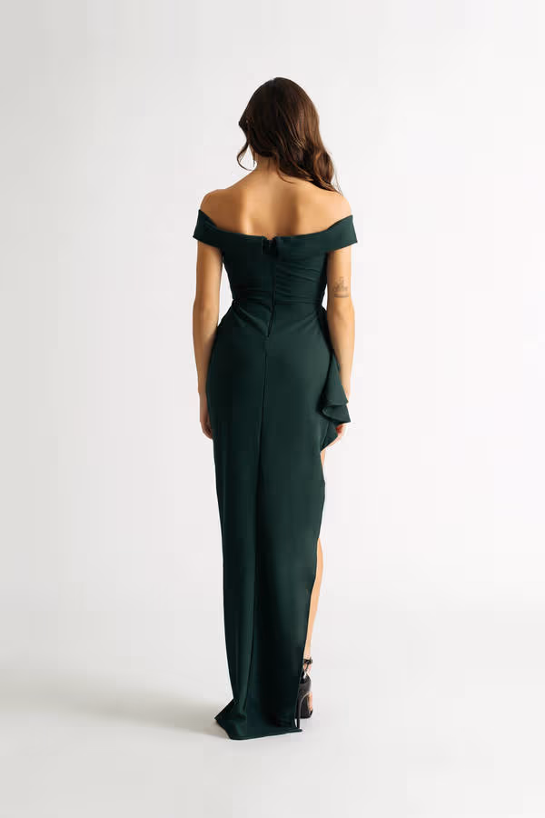 Skye Off The Shoulder High Slit Maxi Dress - Hunter Green