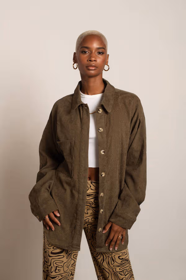Just Listen Oversized Shacket - Olive