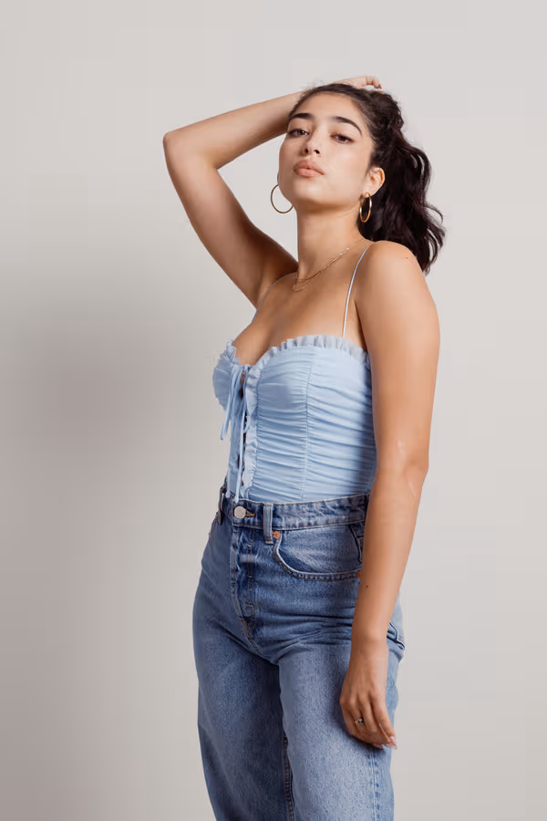 Rae Lace Up Bodysuit - Light Blue