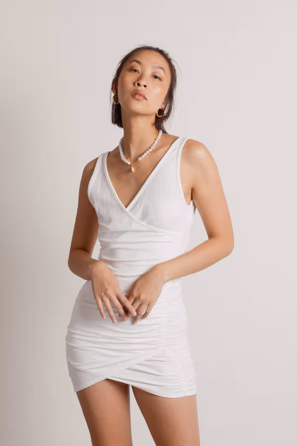 Bea Surplice Open Back Mini Dress - White