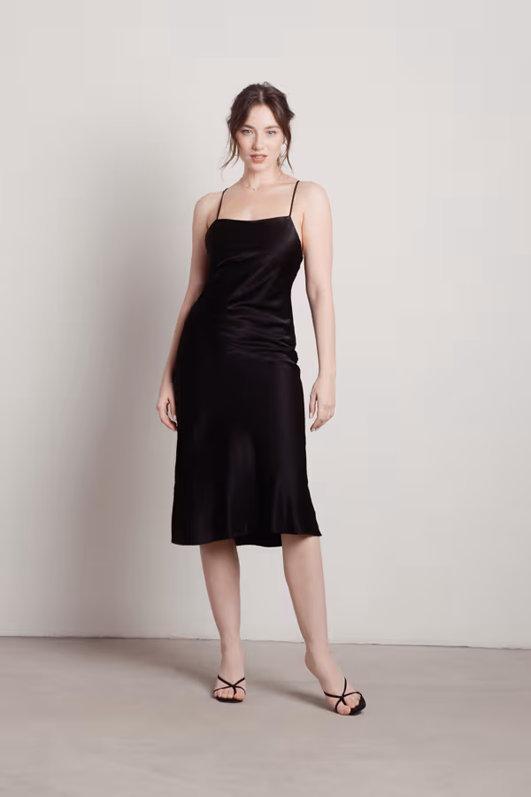 Liora Satin Cross Back Midi Dress - Black