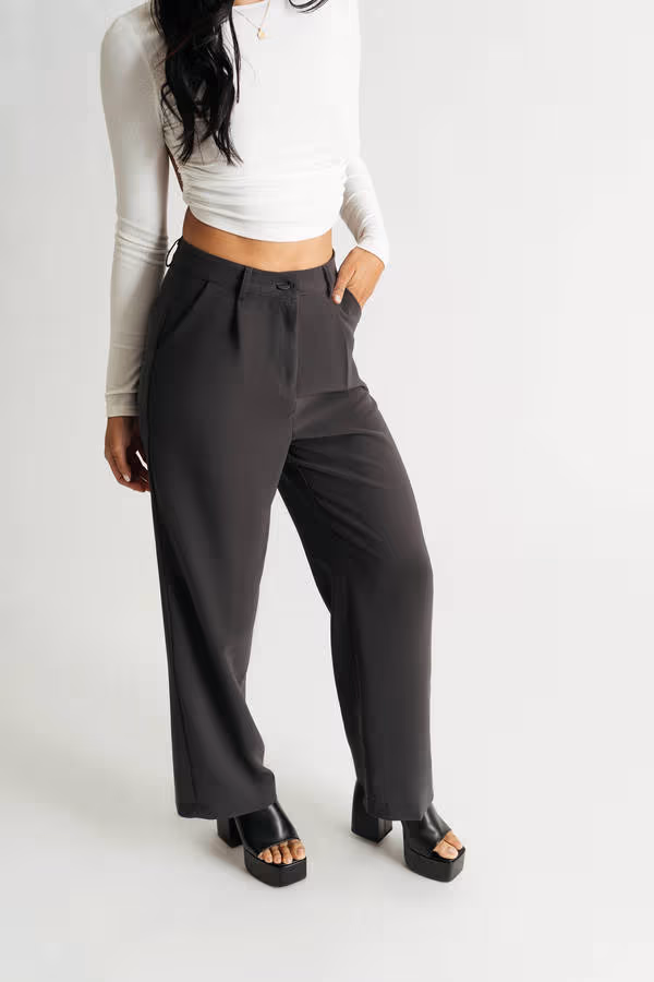 Archer Charcoal Grey Wide Leg Pants