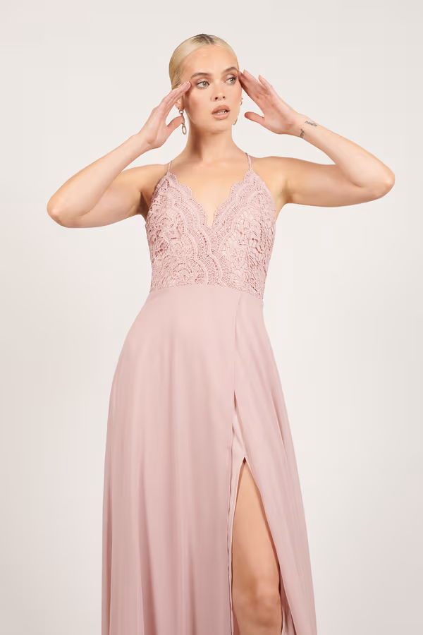 Unforgettable Lace High Slit Maxi Dress - Burgundy