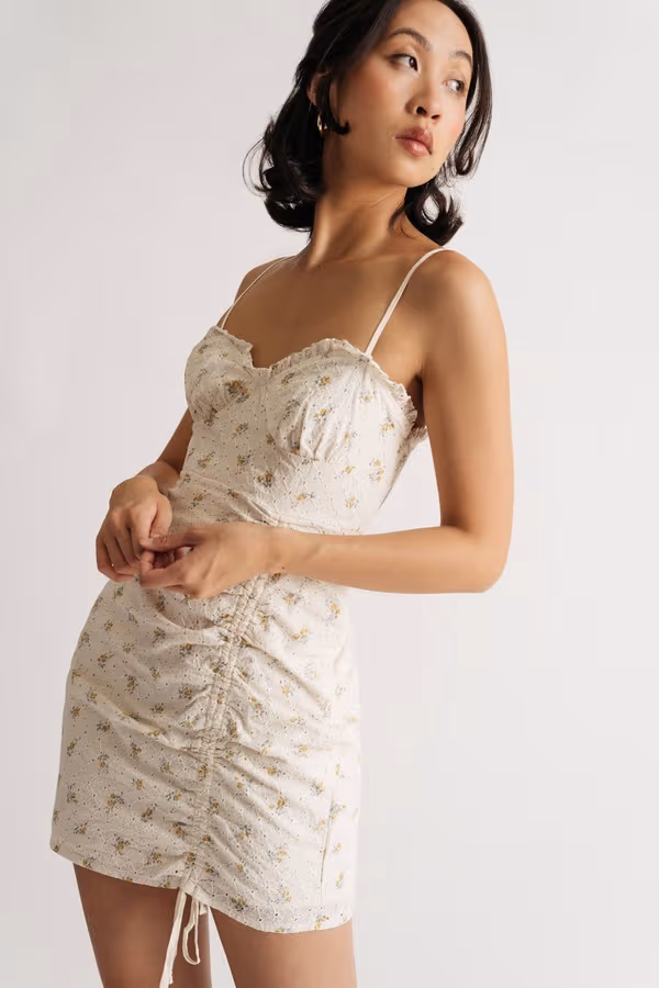 Edwina Floral Bodycon Mini Dress - Cream Multi