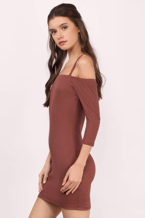 Natasha Off The Shoulder Bodycon Mini Dress - Rust